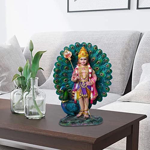 Newven Palani Murugan Showpiece Hindu God Kumaraswamy Idol Decorative Statue Figurine for Home Decor Gifts, Poly Marble 20 X 11 X 27 CM, Multicolour - Image 3