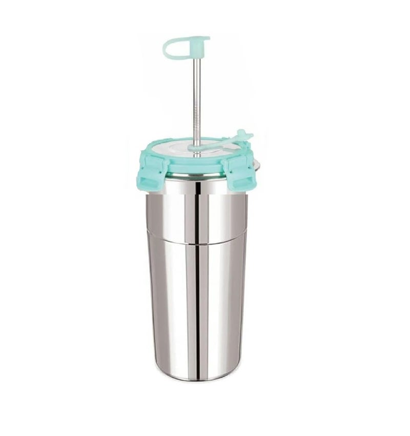 FLOMERO Glass Tumbler Stainless Steel Click Seal Lock Airtight with Easy sip Straw Dishwasher Freezer Safeeakproof NonToxicMultipurpose Glass Tumbler with lid Set of SIP Easy 600ML - Image 1