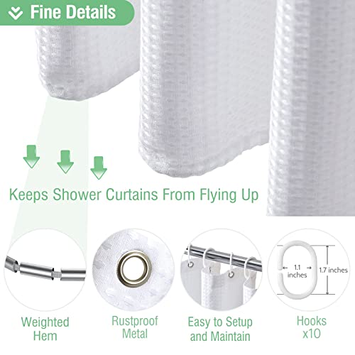 Dynamene Stall Fabric Shower Curtain - 54x78 inch Long Waffle Weave Weighted Thick Cloth Shower Curtains for Bathroom,Neutral Heavy Duty Hotel Spa Luxury Bath Curtain Set with 10 Plastic Hooks, White - Image 5