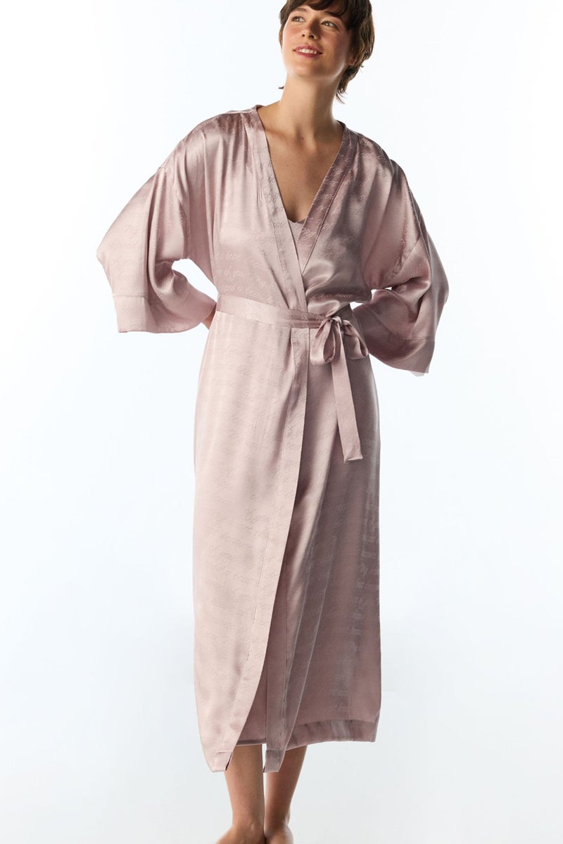 PENTI Pastel Dreamy Satin Slogan Print Sleeve Robe - Image 2