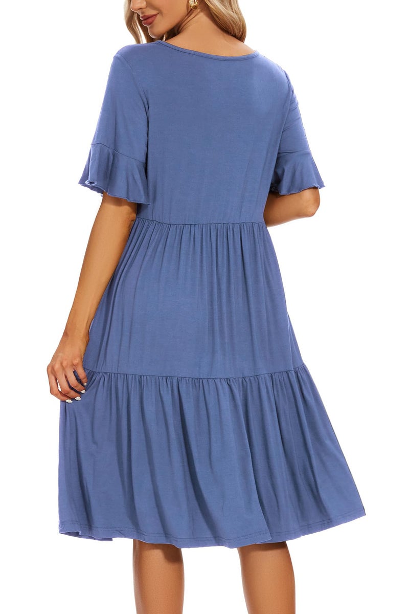 Smallshow Women's Maternity Nursing Dress Ruffle Short Sleeve Breastfeeding Clothes Medium Grey Blue - Image 5
