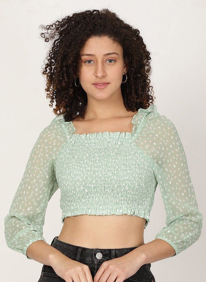 Pretilly Abstract Printed Square Neck Crop Top for Women - Image 1
