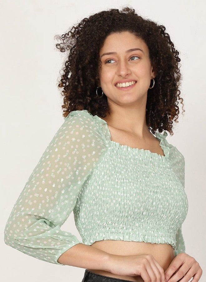 Pretilly Abstract Printed Square Neck Crop Top for Women - Image 3