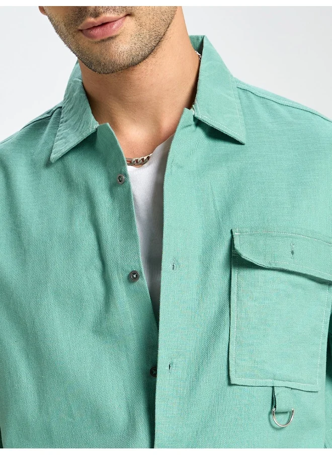 بيونغ Ice Green Contrast Stitch Shirt for Men