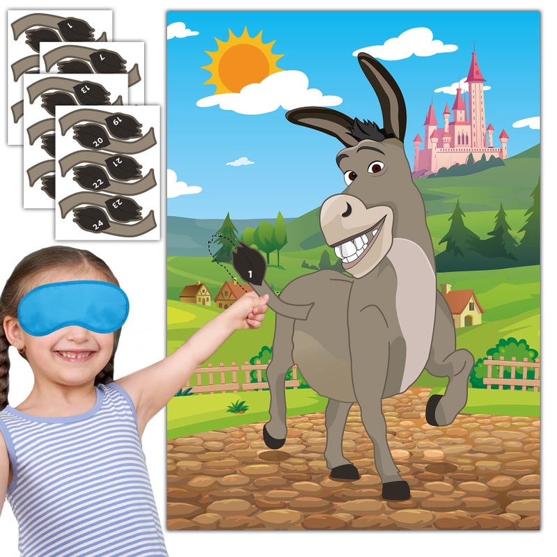 Joy Bang Pin The Tail on The Donkey for Kids with Tail Stickers and Eye Masks, Boys Girls Birthday Party Games Activities Crafts Decorations, Carnival Fiesta Party Supplies Favors Gifts for Children - Image 1
