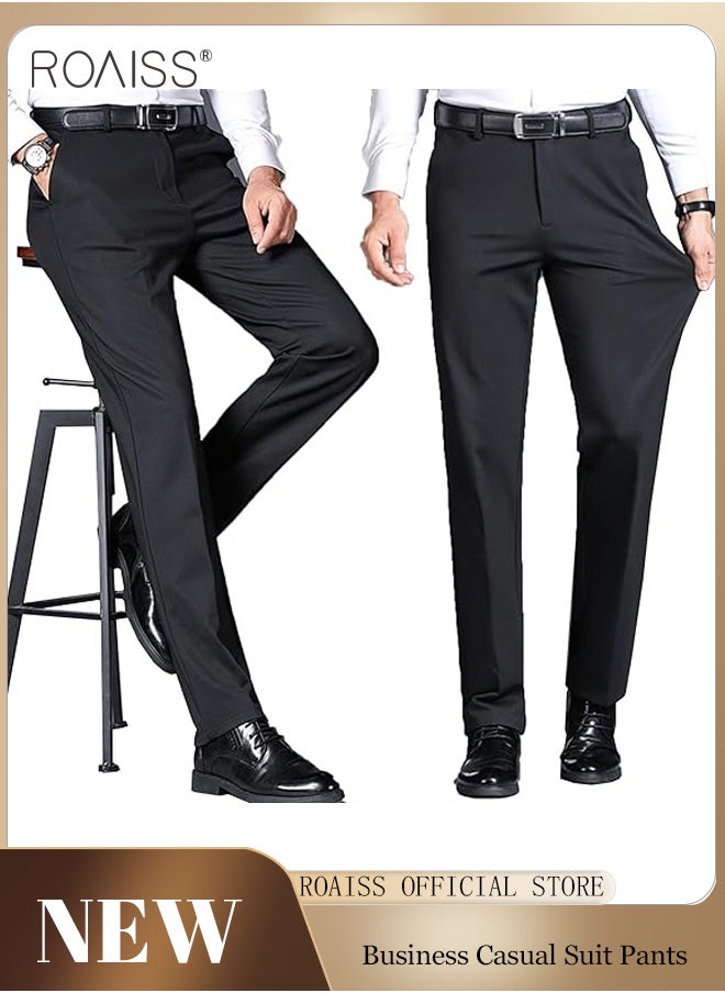 roaiss - Men Classic Slim Fit Stretch Dress Pant Skinny Flat Front Tapered Suit Pant Business Lightweight Comfort Trousers - Image 1