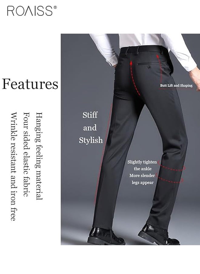 roaiss - Men Classic Slim Fit Stretch Dress Pant Skinny Flat Front Tapered Suit Pant Business Lightweight Comfort Trousers - Image 1
