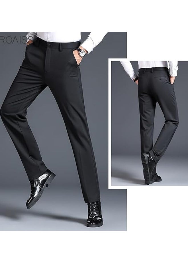roaiss - Men Classic Slim Fit Stretch Dress Pant Skinny Flat Front Tapered Suit Pant Business Lightweight Comfort Trousers - Image 1