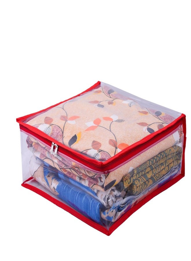 ABBASI Saree Cover Storage Bag Big for Clothes with Zip Organizer for Wardrobe, transparent Large Design Boxes (Red, Pack of 3) - Image 5