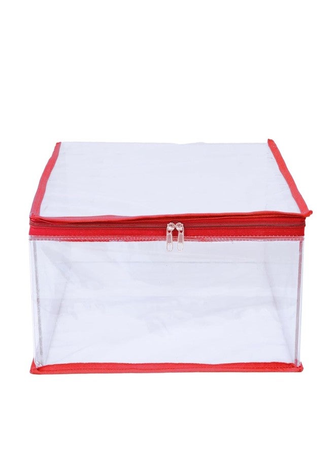 ABBASI Saree Cover Storage Bag Big for Clothes with Zip Organizer for Wardrobe, transparent Large Design Boxes (Red, Pack of 3) - Image 2
