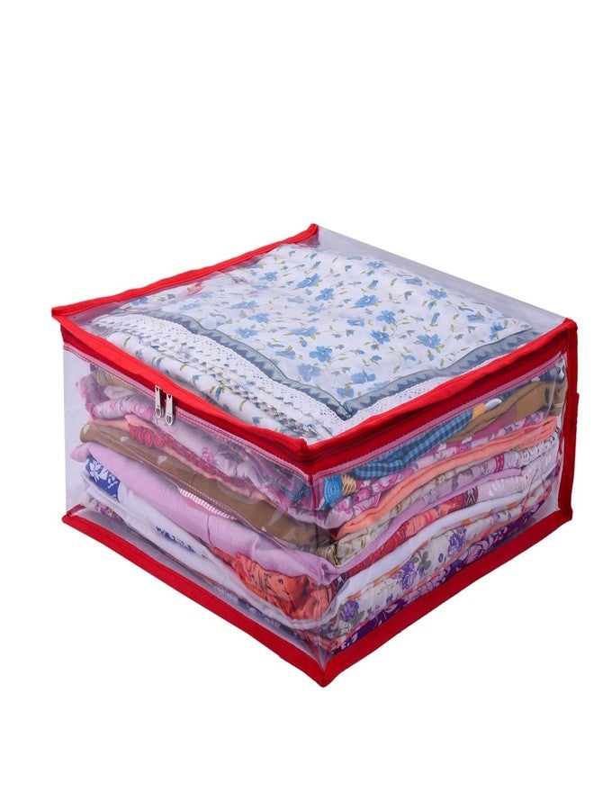 ABBASI Saree Cover Storage Bag Big for Clothes with Zip Organizer for Wardrobe, transparent Large Design Boxes (Red, Pack of 3) - Image 3
