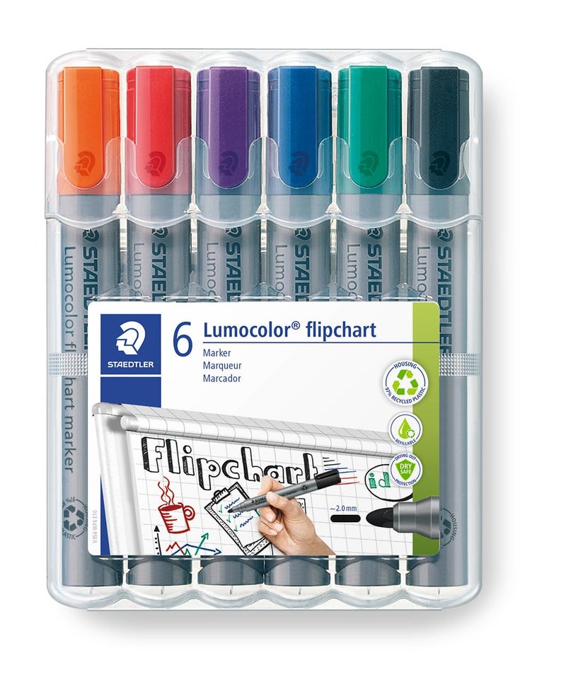 STAEDTLER 356 WP6 Lumocolor Flipchart Markers - Assorted Colours Pack of 1 (6 Count) - Image 1