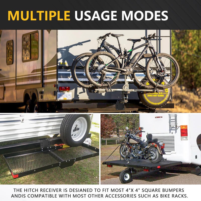 YZONA RV Bumper Hitch Receiver, 2" Tow Hitch Trailer, 3500 LBS Capacity Fits 2 inch to 4 inch Rear Beams, Towing Adapter Openning for Camper Cargo Carrier Bike Racks RV Tire Carrier Ball Mounts - Image 2
