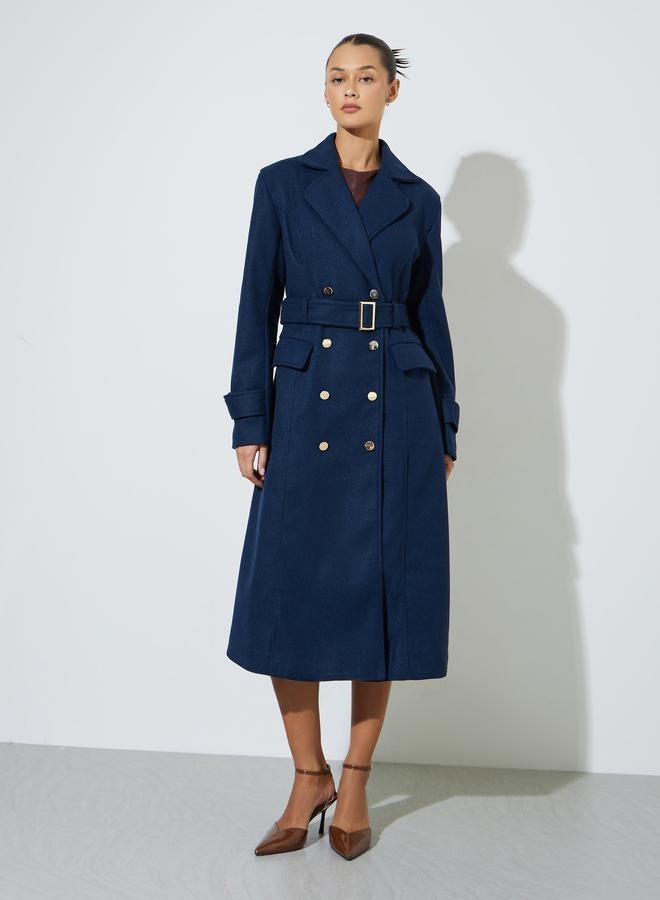 Styli Navy Blue Double Breasted Knee Length Coat - Image 5
