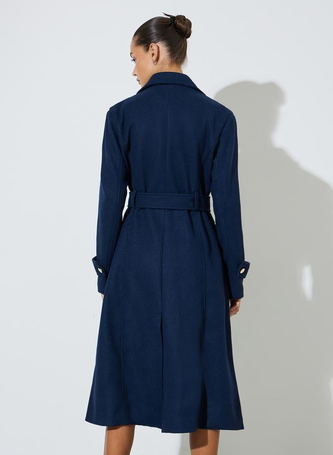 Styli Navy Blue Double Breasted Knee Length Coat - Image 4