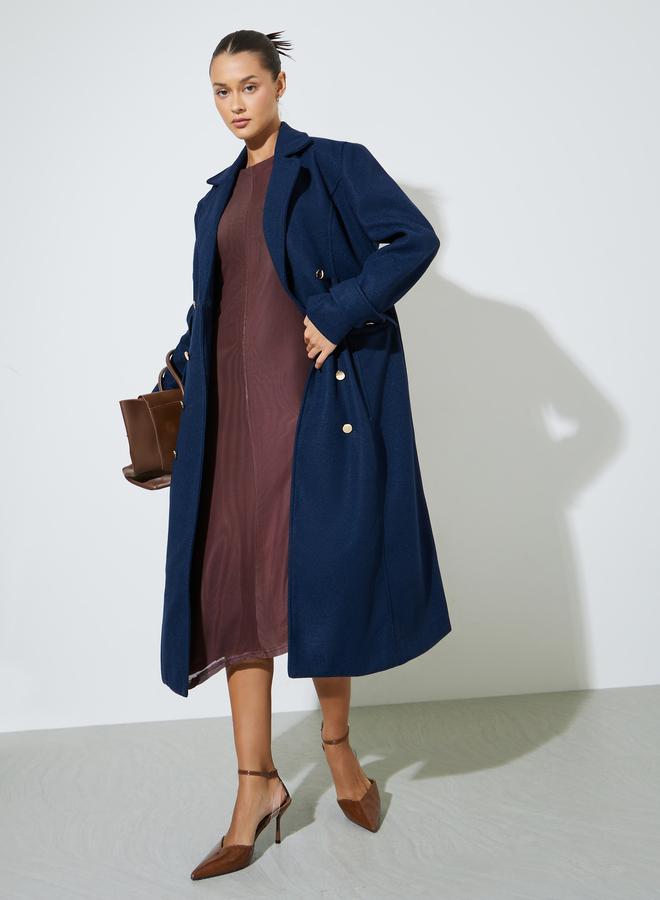 Styli Navy Blue Double Breasted Knee Length Coat - Image 2