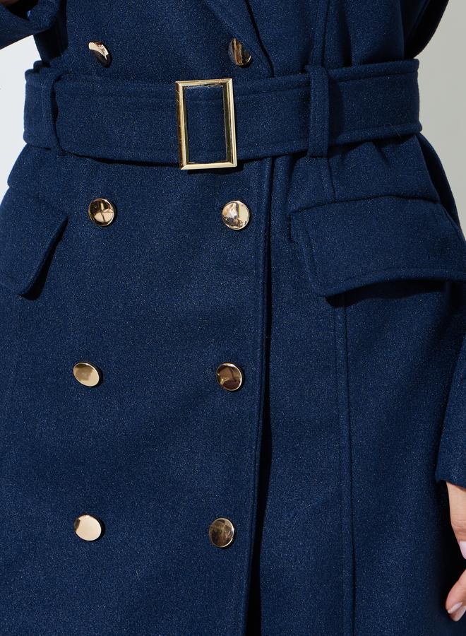 Styli Navy Blue Double Breasted Knee Length Coat - Image 3