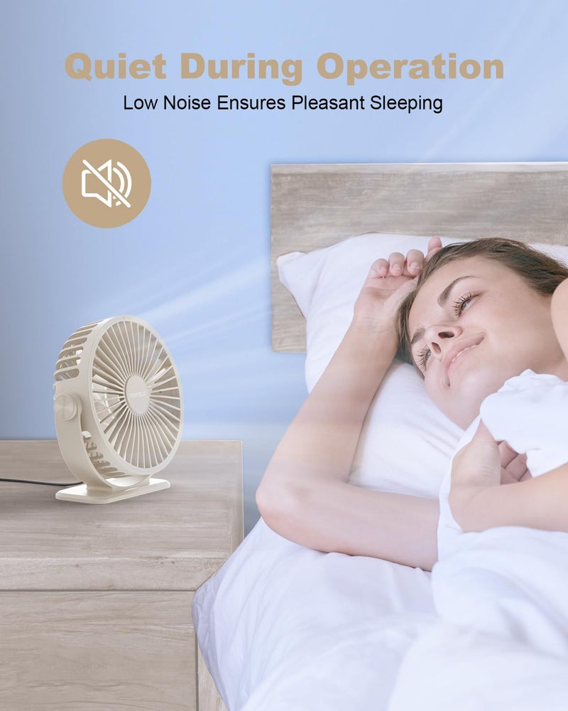 TriPole USB Desk Fan Small Portable Personal Fan, 3 Speeds Adjustable Strong Breeze Mini Electric Fan, 360Â° Rotation Quiet Plug In USB Fan for Desktop Bedroom Office Table Travel Cruise, Beige, 4.5in - Image 3