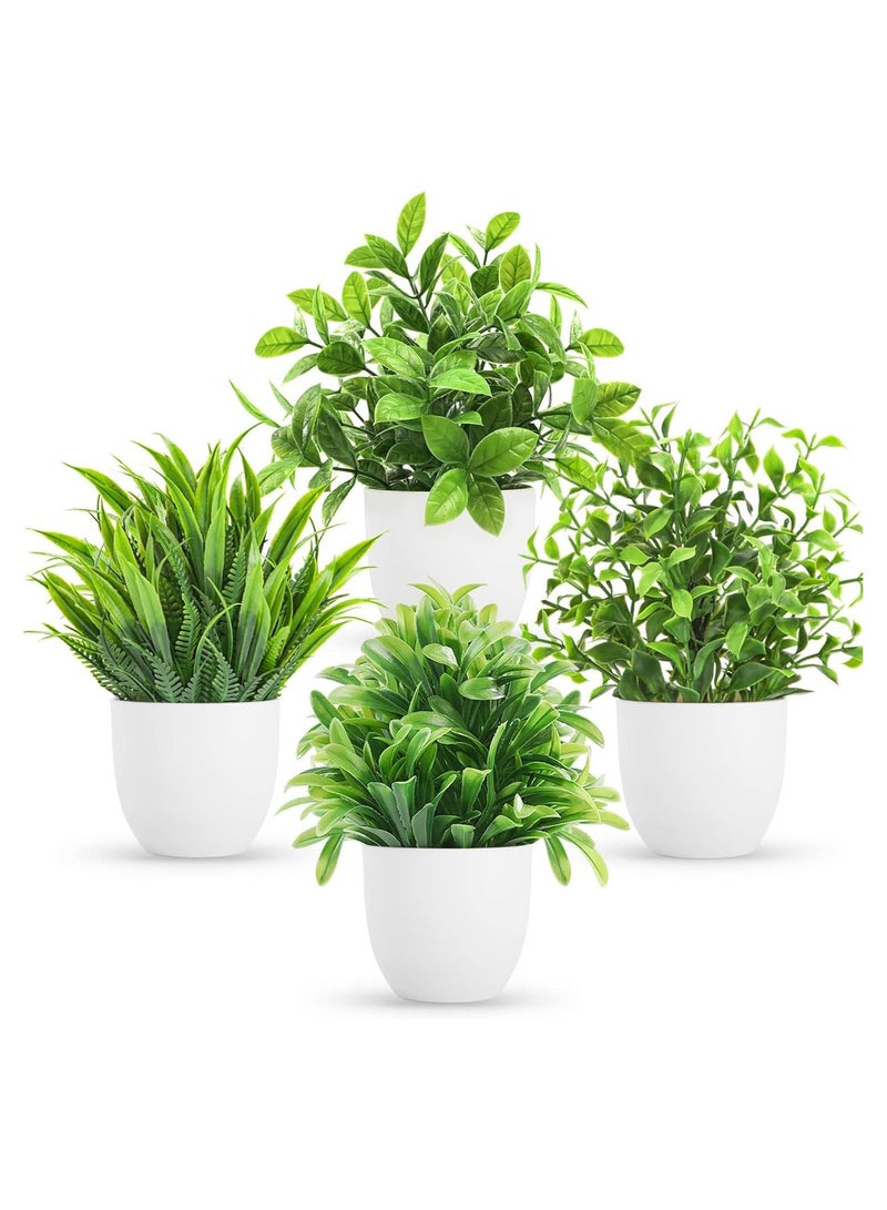 NNEWVANTE 4 عبوات من النباتات الاصطناعية الصغيرة في أصص نباتات الأوكاليبتوس للنباتات الزائفة لتزيين المنزل والمكتب والمزرعة والحمام والطاولة والرفوف الداخلية - Image 1
