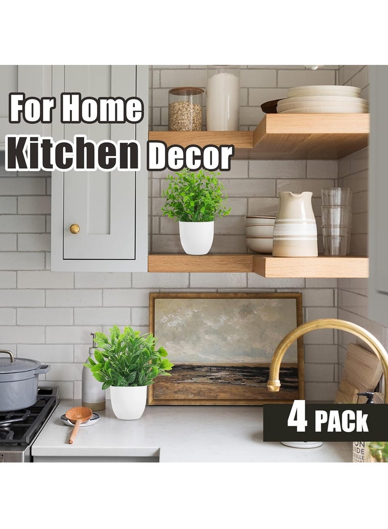 NNEWVANTE 4 عبوات من النباتات الاصطناعية الصغيرة في أصص نباتات الأوكاليبتوس للنباتات الزائفة لتزيين المنزل والمكتب والمزرعة والحمام والطاولة والرفوف الداخلية - Image 5