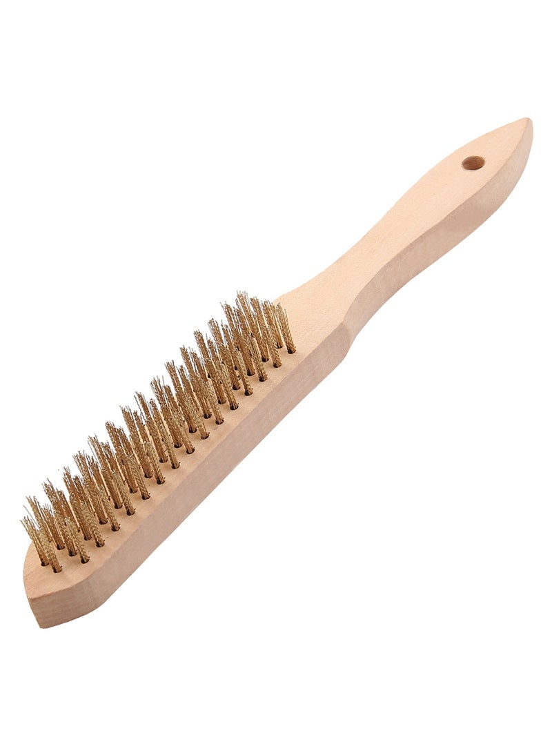 KSEIBI European Hand Brush/Brass Coated, Heavy Duty Brass Wire Brush with Wooden Handle for Cleaning Rust, Paint Removal, Metal Parts Dirt Scrubbing and Cleaning Welding Slag Rust. - Image 1