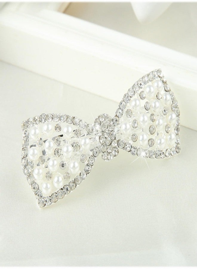 TARINI Butterfly Pearl Hair Barrettes, Shiny Rhinestone Hair Clips, Elegant Decorative Hair Pins for Women Girls Daily Party Wedding - Image 3
