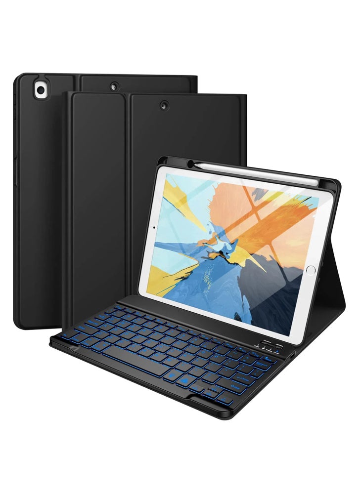 حافظة لوحة مفاتيح CS-1029 لجهاز iPad 10.2 (2021)/(2020)/(2019)/Air 10.5 بوصة (2019) غطاء حماية لوحة مفاتيح بإضاءة خلفية ملونة - أسود - Image 1
