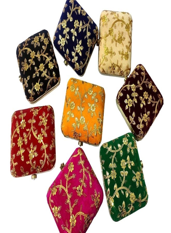 brown leaf 6x6 Sequin work shoulder strap Metal Purse Clutch Hand purse for Wedding Evening Party diwali and Ethnic wear (Pack of 4) - Image 1