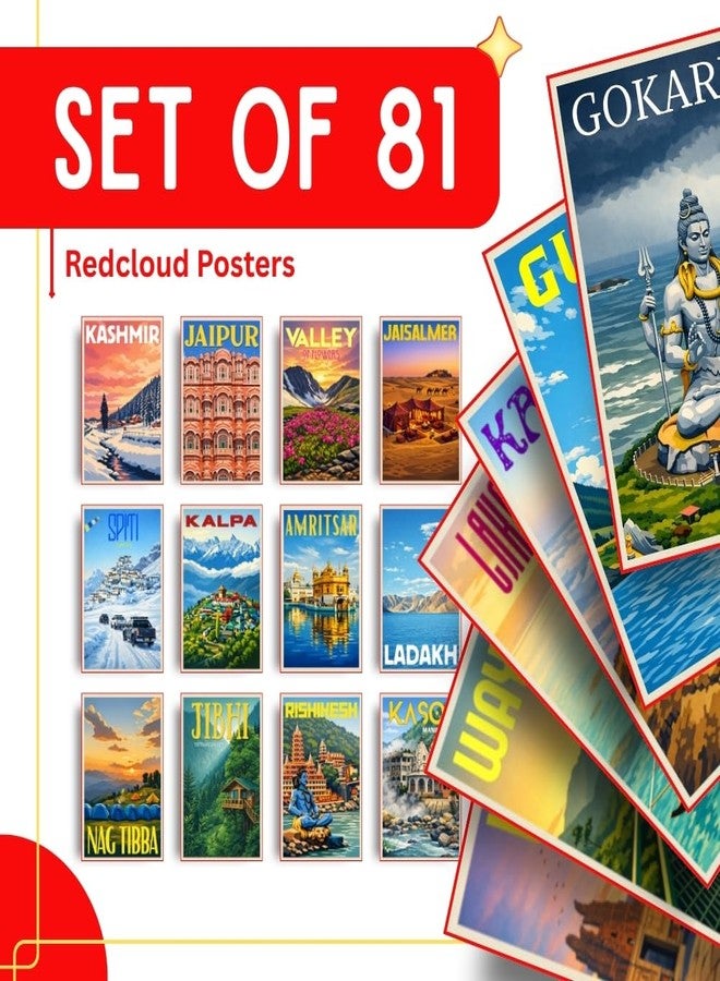 RedCloud India Travel Posters Set of 81 | A6 Size Mini Wall Posters | Kasol | Manali | Goa | Spiti | Vintage Travel Art Prints on 300 GSM Paper for Bedroom, Living Room, Office & Cafe Wall Decor - Image 2
