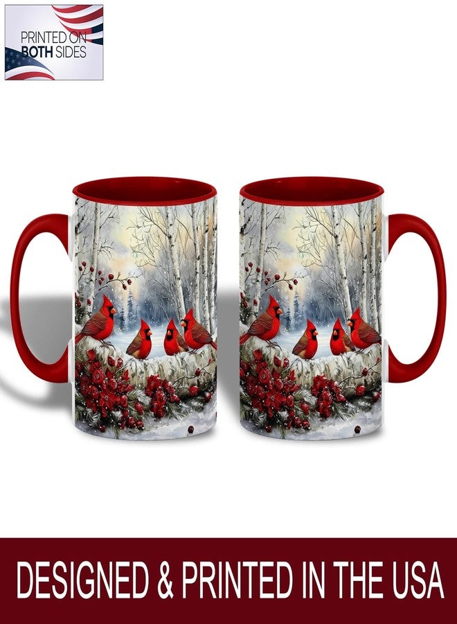 FOLISSE Cardinal Birds Coffee Mug, Winter Forest Mug with Red Cardinals on Snowy Birch Trees, Christmas Bird Scene Ceramic 11oz Drinkware for Holiday Gifts And Nature Lovers - Image 2