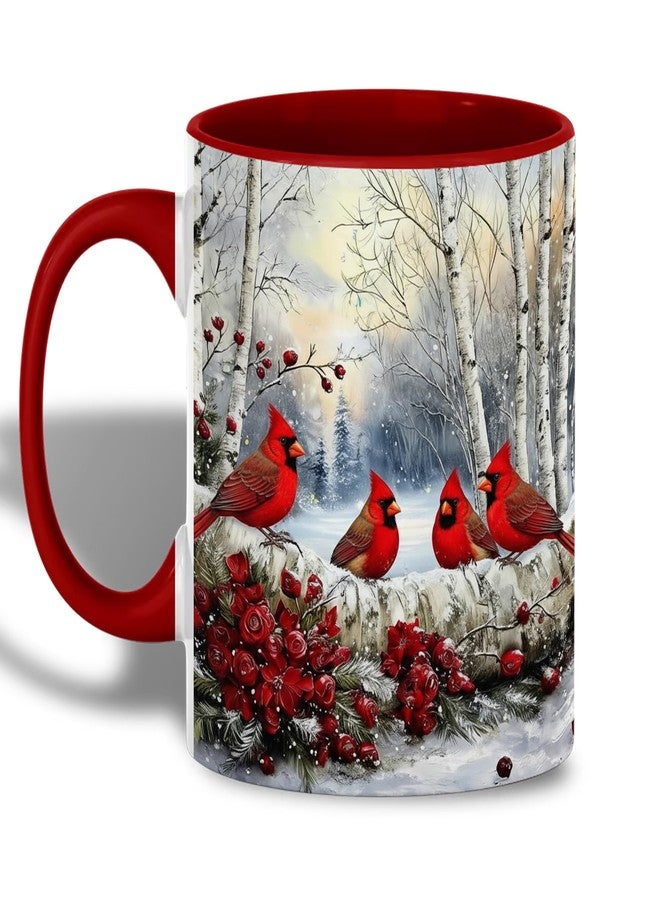 FOLISSE Cardinal Birds Coffee Mug, Winter Forest Mug with Red Cardinals on Snowy Birch Trees, Christmas Bird Scene Ceramic 11oz Drinkware for Holiday Gifts And Nature Lovers - Image 1