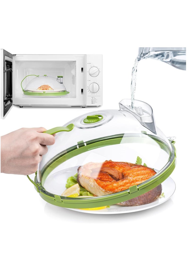 Hanayo غطاء ميكروويف للطعام، غطاء شفاف لرذاذ الميكروويف مع مقبض وصندوق تخزين للماء، أغطية أطباق 10 بوصة، أدوات ومستلزمات المطبخ، أساسيات المنزل لهدايا المنزل الجديدة، أخضر - Image 1