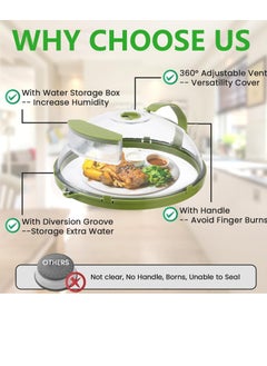 Hanayo Microwave Cover for Food, Clear Microwave Splatter Cover with Handle and Water Storage Box, 10 Inch Plate Covers, Kitchen Gadgets and Accessories, House Essentials for New Home Gifts, Green  - Image 4