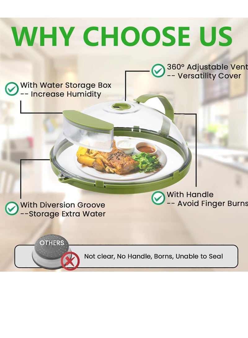 Hanayo غطاء ميكروويف للطعام، غطاء شفاف لرذاذ الميكروويف مع مقبض وصندوق تخزين للماء، أغطية أطباق 10 بوصة، أدوات ومستلزمات المطبخ، أساسيات المنزل لهدايا المنزل الجديدة، أخضر - Image 4