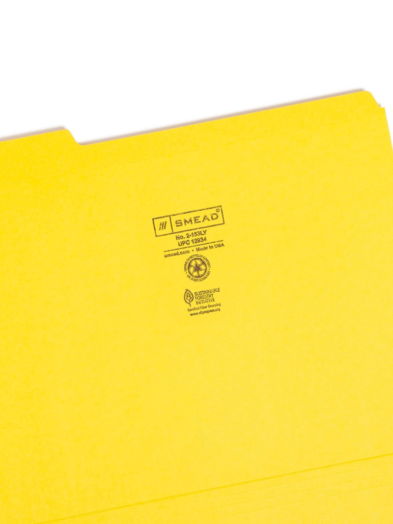Smead File Folder, Reinforced 1/3-Cut Tab, Letter Size, Yellow, 100 per Box (12934) - Image 3