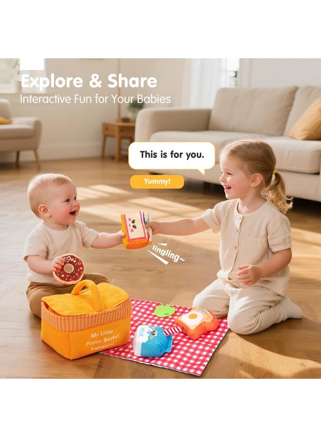 Hahaland Baby Toys 6-12 Months - Picnic Basket Sensory Toy with Crinkle, Rattles, Teether & Mirror, Montessori Play Food Plush for Early Development, Birthday Gifts for 1+ Years Boys & Girls - Image 4