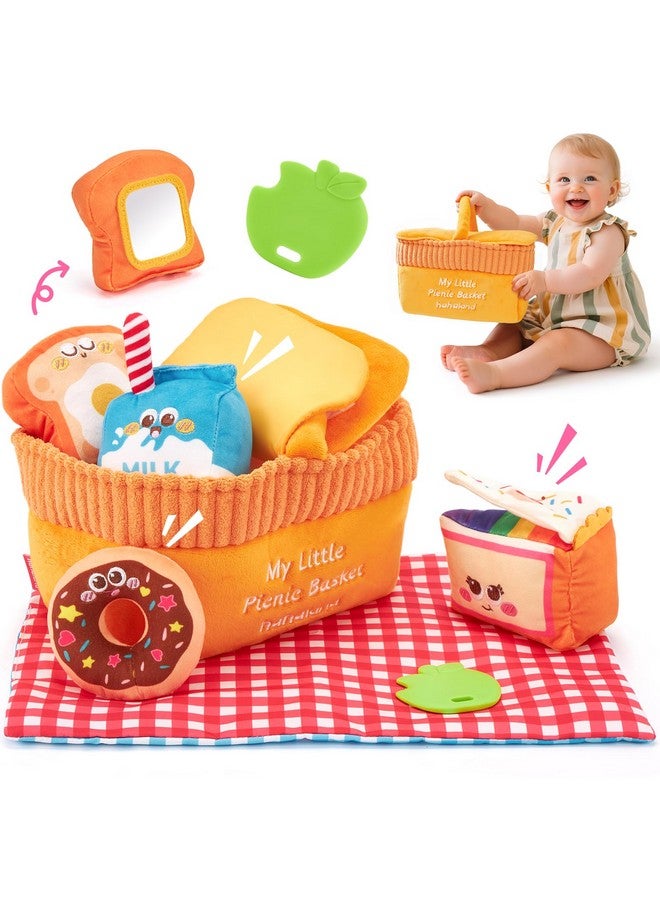 Hahaland Baby Toys 6-12 Months - Picnic Basket Sensory Toy with Crinkle, Rattles, Teether & Mirror, Montessori Play Food Plush for Early Development, Birthday Gifts for 1+ Years Boys & Girls - Image 1