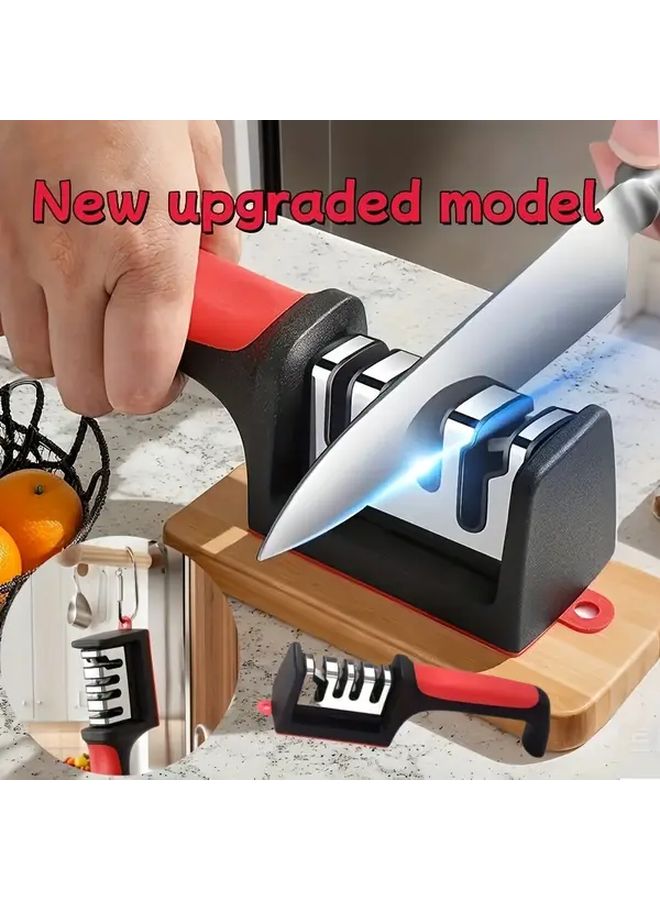 Red Black Professional 4 Stage Knife Sharpener With Tungsten Diamond Ceramic Non Slip Base - Image 4