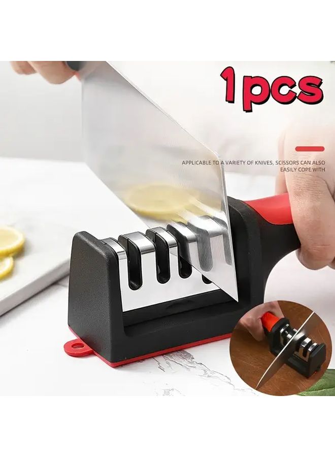 Red Black Professional 4 Stage Knife Sharpener With Tungsten Diamond Ceramic Non Slip Base - Image 2
