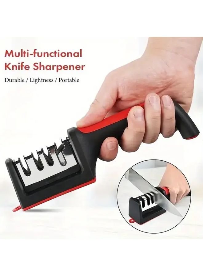 Red Black Professional 4 Stage Knife Sharpener With Tungsten Diamond Ceramic Non Slip Base - Image 5