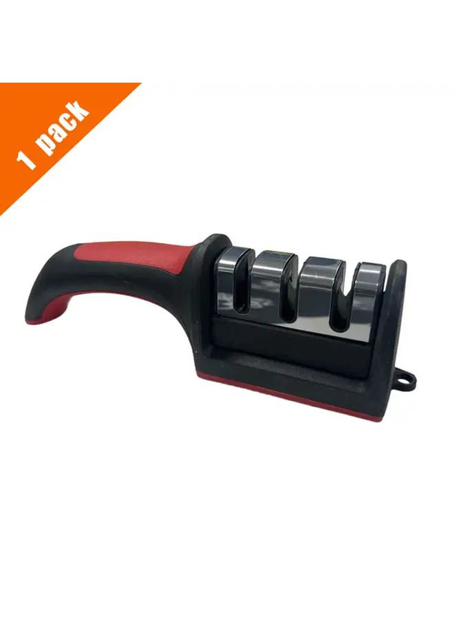 Red Black Professional 4 Stage Knife Sharpener With Tungsten Diamond Ceramic Non Slip Base - Image 1