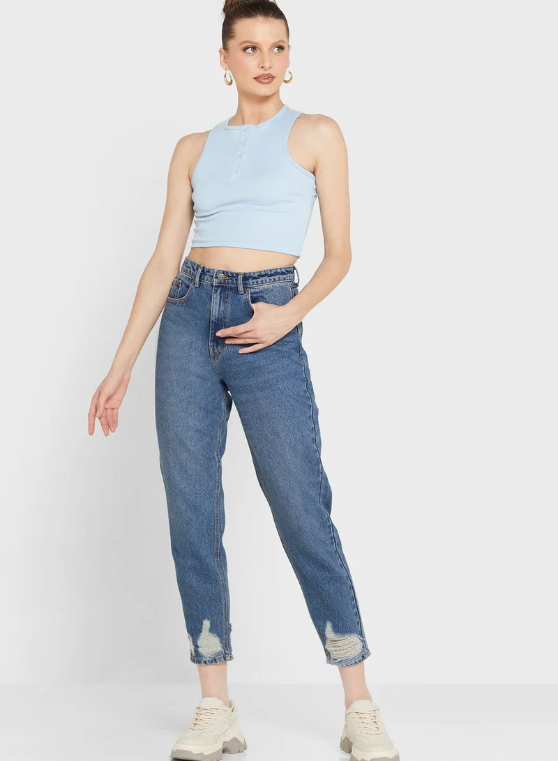 I SAW IT FIRST Ripped High Waist Jeans