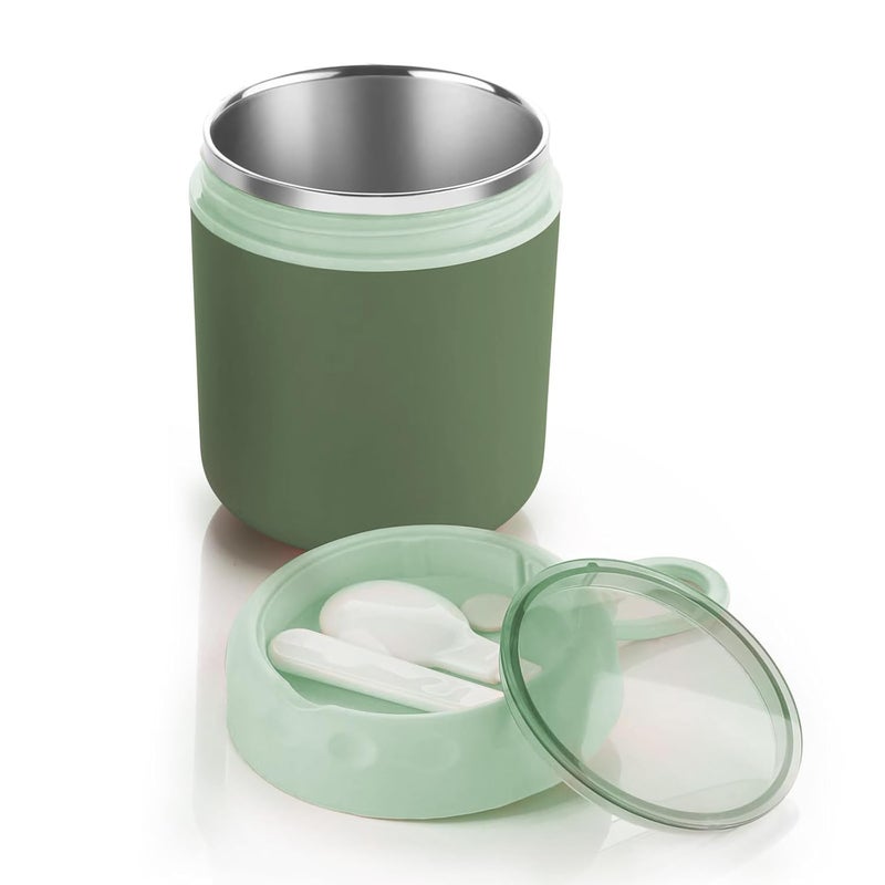AADHIK Insulated Soup Cup With Spoon Stainless Steel Water Cup and Leakproof Food Flask for Hot Food Lunch Container for Kids Adults Office Outdoor Picnic Travel Green - Image 1
