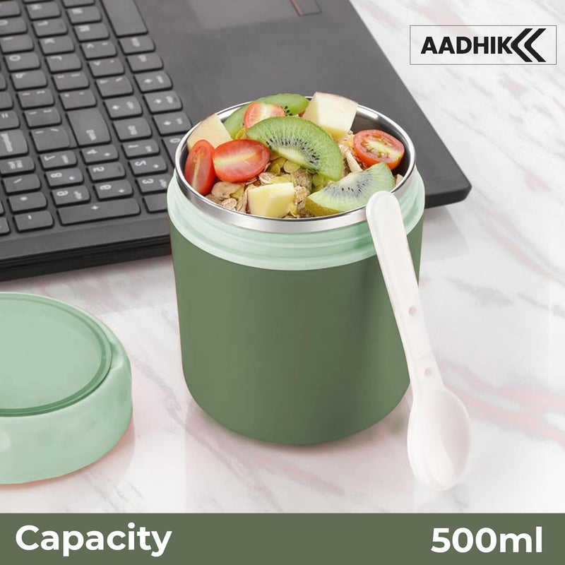AADHIK Insulated Soup Cup With Spoon Stainless Steel Water Cup and Leakproof Food Flask for Hot Food Lunch Container for Kids Adults Office Outdoor Picnic Travel Green - Image 5