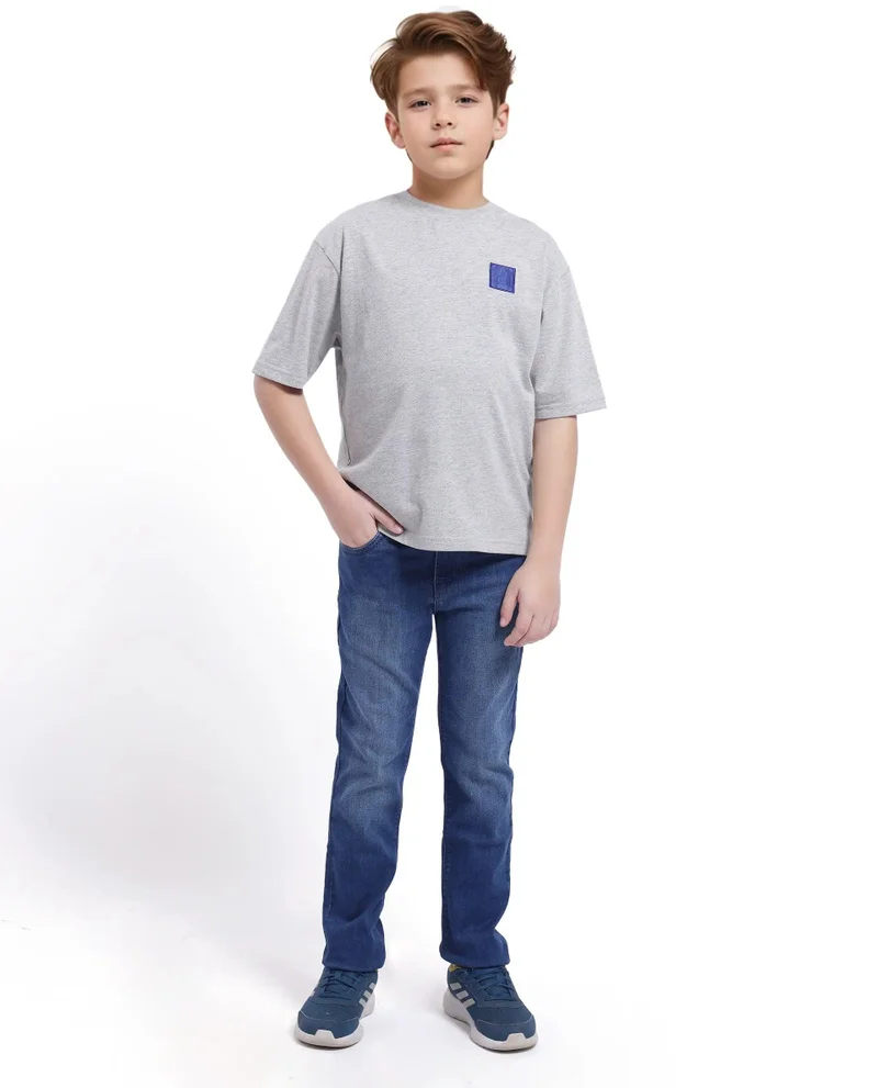 Rare Ones Rare Ones Kids Horse Melange Grey Cotton Half Sleeves Crew Neck Oversized Fit Graphic Back Print T-Shirt
