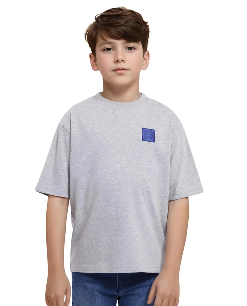 Rare Ones Rare Ones Kids Horse Melange Grey Cotton Half Sleeves Crew Neck Oversized Fit Graphic Back Print T-Shirt