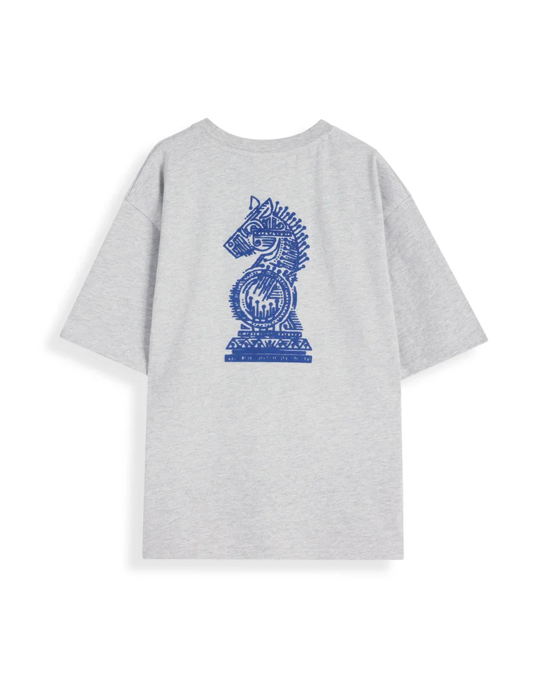 Rare Ones Rare Ones Kids Horse Melange Grey Cotton Half Sleeves Crew Neck Oversized Fit Graphic Back Print T-Shirt