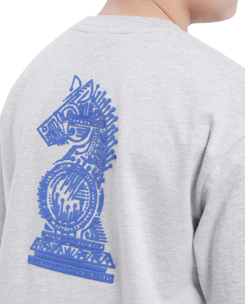 Rare Ones Rare Ones Kids Horse Melange Grey Cotton Half Sleeves Crew Neck Oversized Fit Graphic Back Print T-Shirt