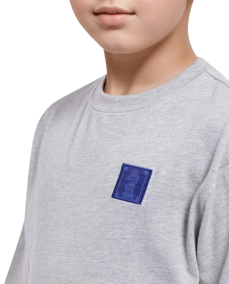 Rare Ones Rare Ones Kids Horse Melange Grey Cotton Half Sleeves Crew Neck Oversized Fit Graphic Back Print T-Shirt