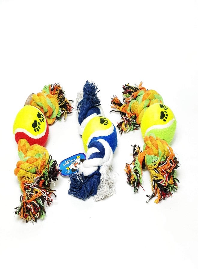 PnM Assorted Design & Color Rope Toys for Dogs & Puppies Rope Toy Chew Toy Teething Toy (One Peice) with Dog Tag (Free One Peice) - Cotton with Tennis Ball - Image 2
